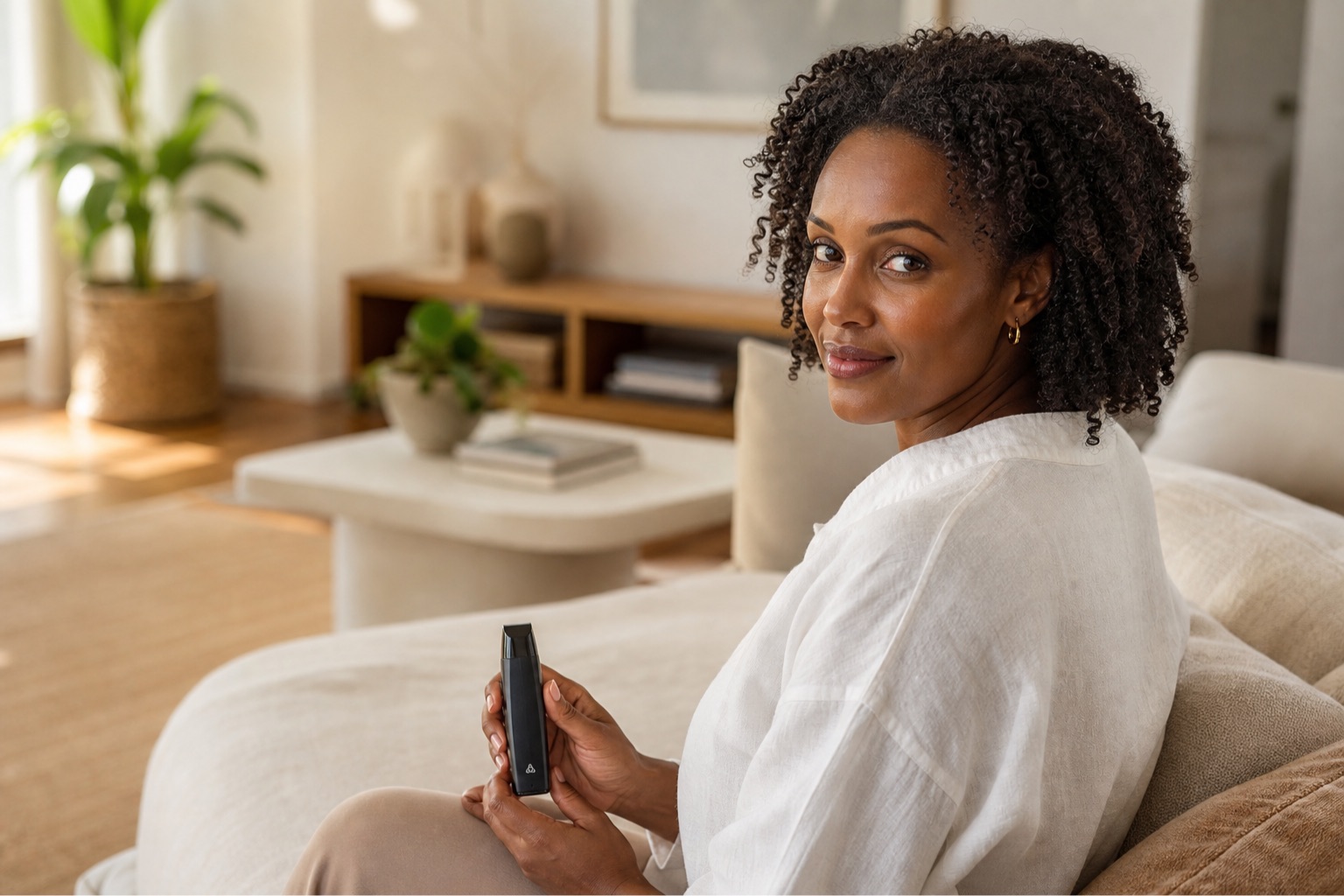Person using a medical vaporiser device at home in New Zealand